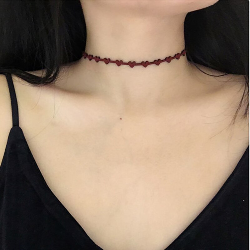 Gothic Punk Lace Choker Necklace For Women Teens Girls Rivet Heart Collar Necklace Rock Jewelry Party Necklace: C1720