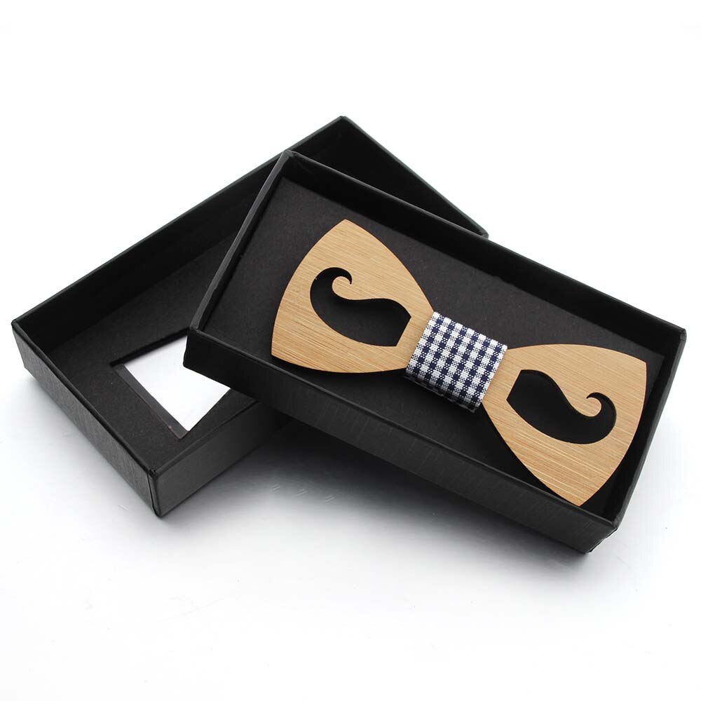 ¡Oferta! Pajarita de bambú Natural de bambú respetuosa con el medio ambiente pajarita de madera de para padres e hijos bigote hueco: Adult with Box