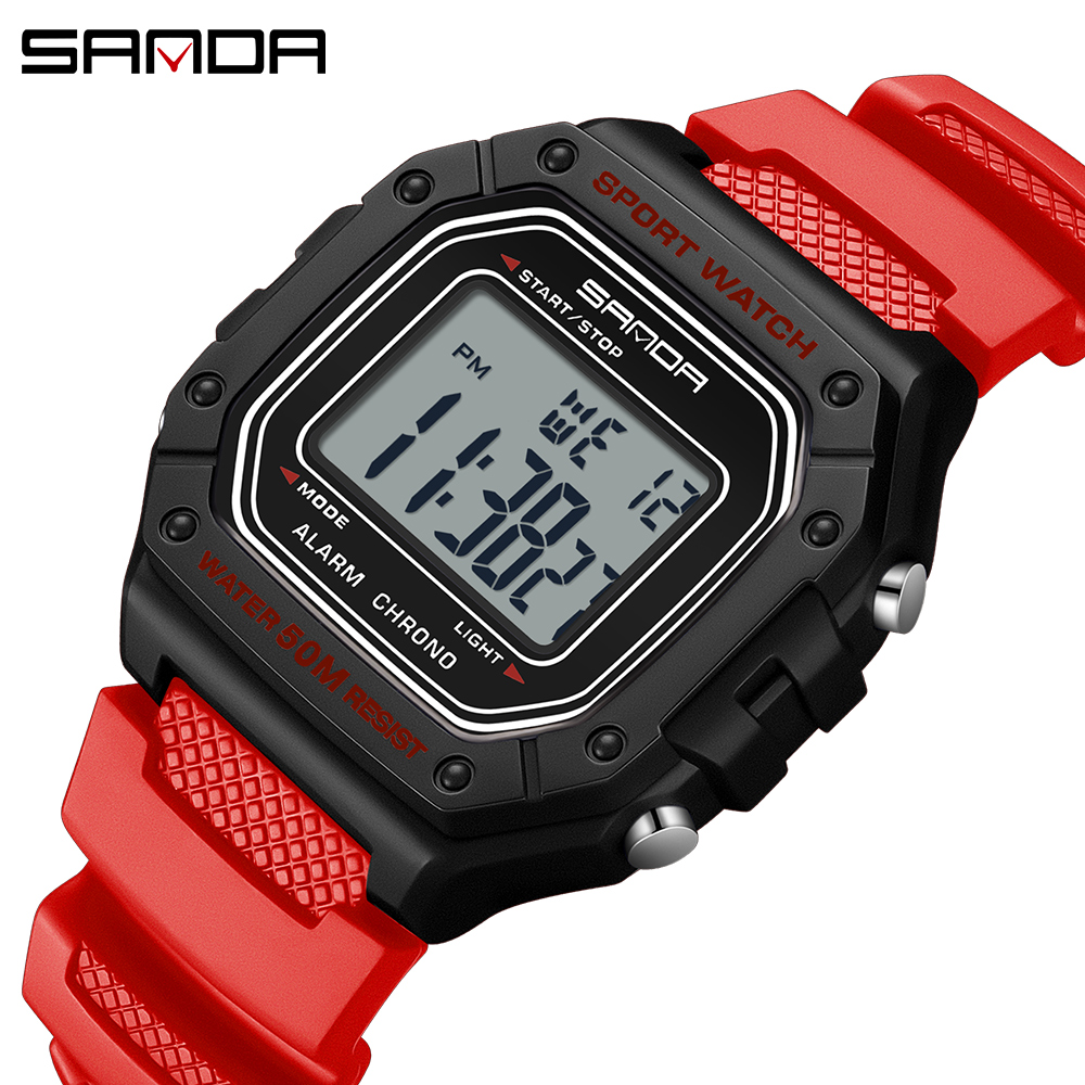 SANDA 2156 Herrenuhr, neues Modell, elektronisches digitales Uhrwerk, rechteckiges LED-Anzeige, Zifferblatt, draussen-Sport, wasserdichte männliche Armbanduhr: Mehrfarben
