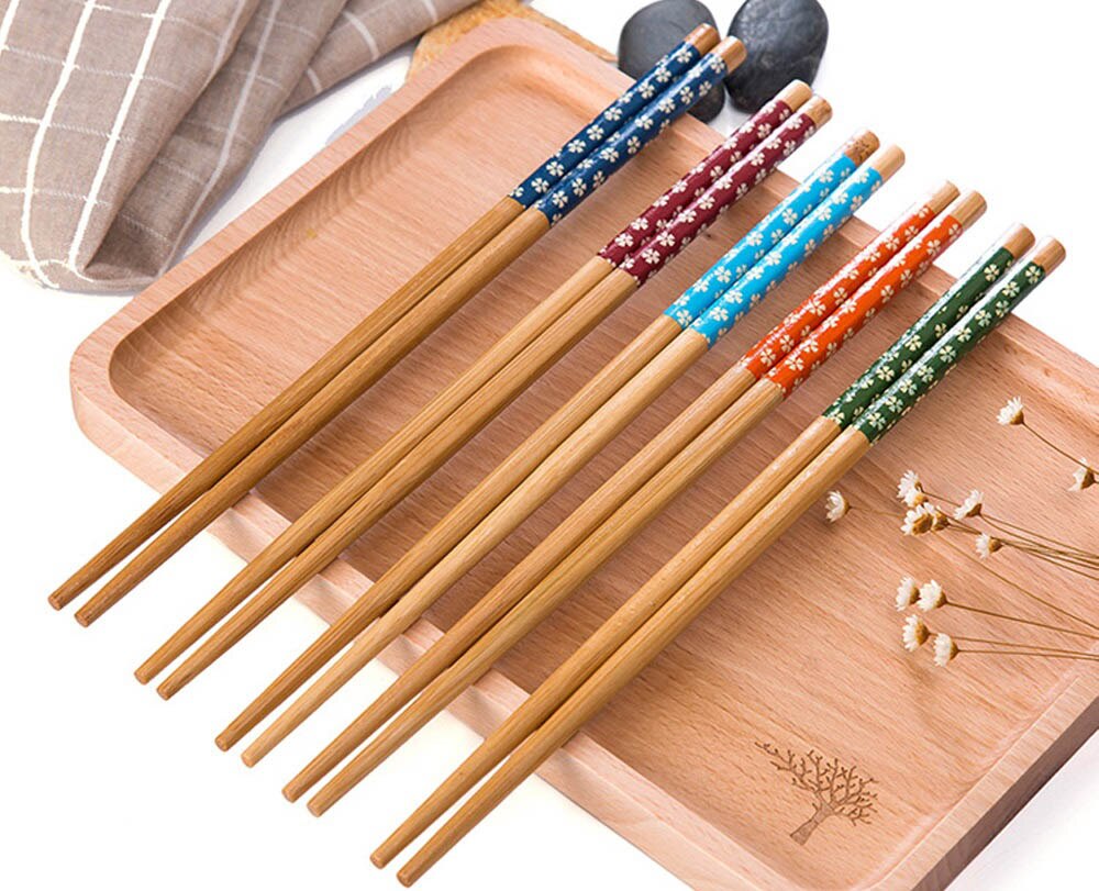 5 pares reutilizable chino palillos de bambú japonés hecho a mano palillos de haya Natural palitos para Sushi herramientas de cocina: 5pcs