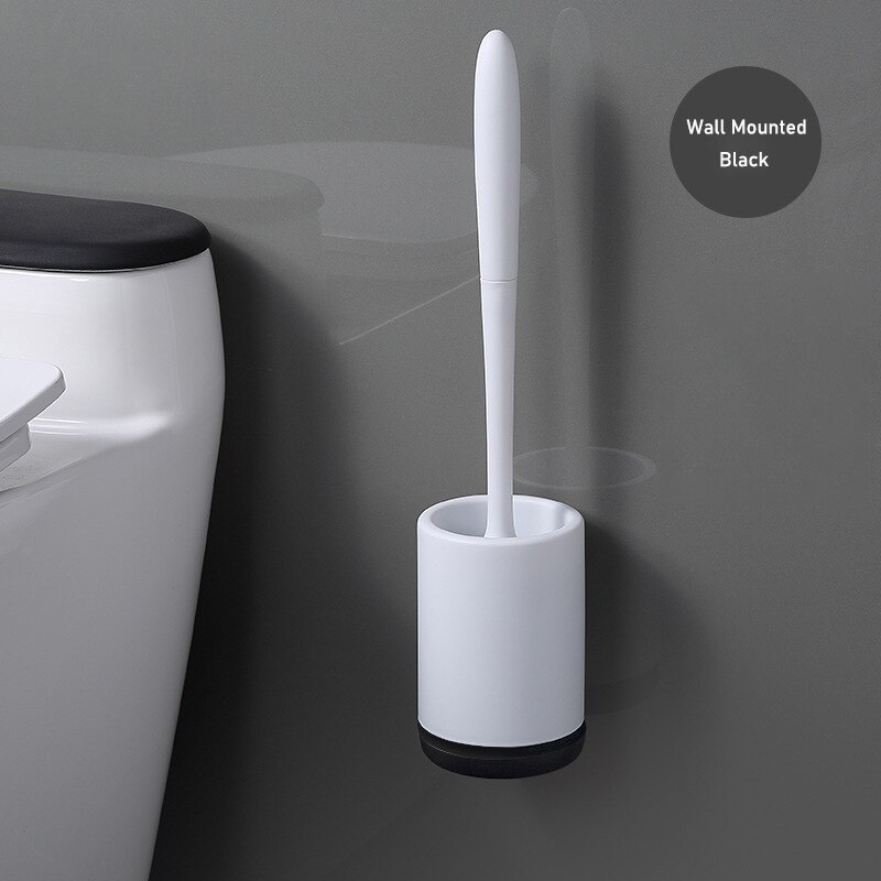 Juguetes de silicona cepillo de baño de desagüe rápido utensilios cepillo de limpieza baño soporte cepillo montado en la pared de baño gris negro: Black (Wall Mounte )