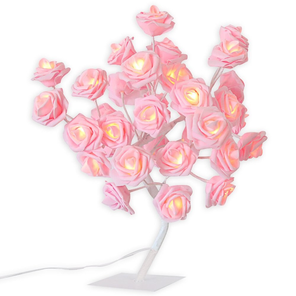 24 LED Roze Roos Bloem Tafellamp Woondecoratie Rose Boom Licht Night Lights voor Christmas Party Bruiloft Woonkamer decor