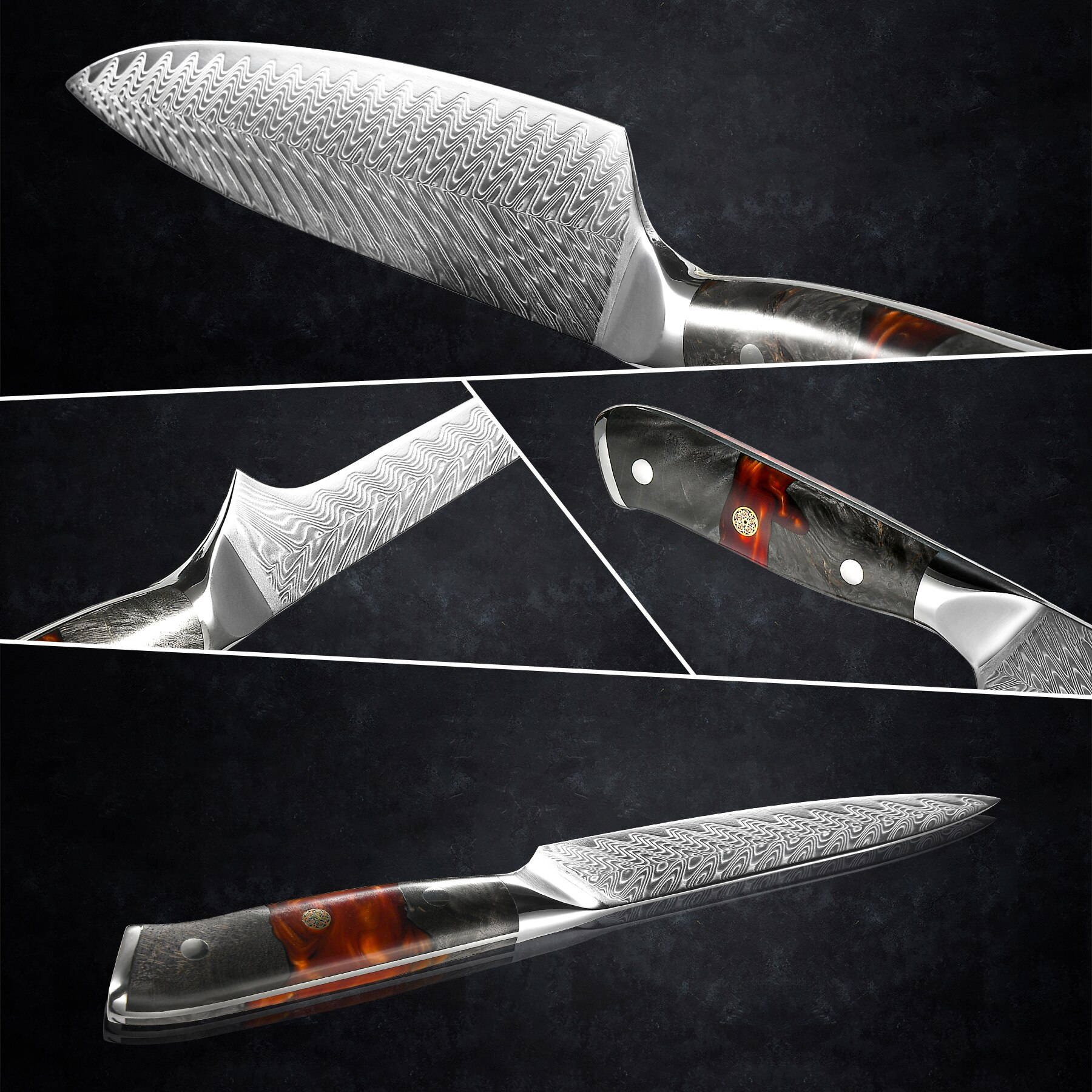 Japanese Kitchen Knife Set Real Damascus Chef Knifes Utility Boning Knives Meat Slicer Fruit Cutter Cooking Tools Grandsharp