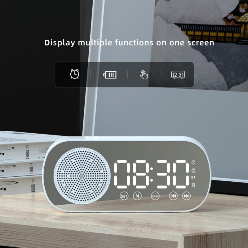 Led Spiegel Scherm Wekker Horloge Tafel Digitale Klok Draadloze Bluetooth-compatible5.0 Hifi Luidspreker Subwoofer Draagbare Audio