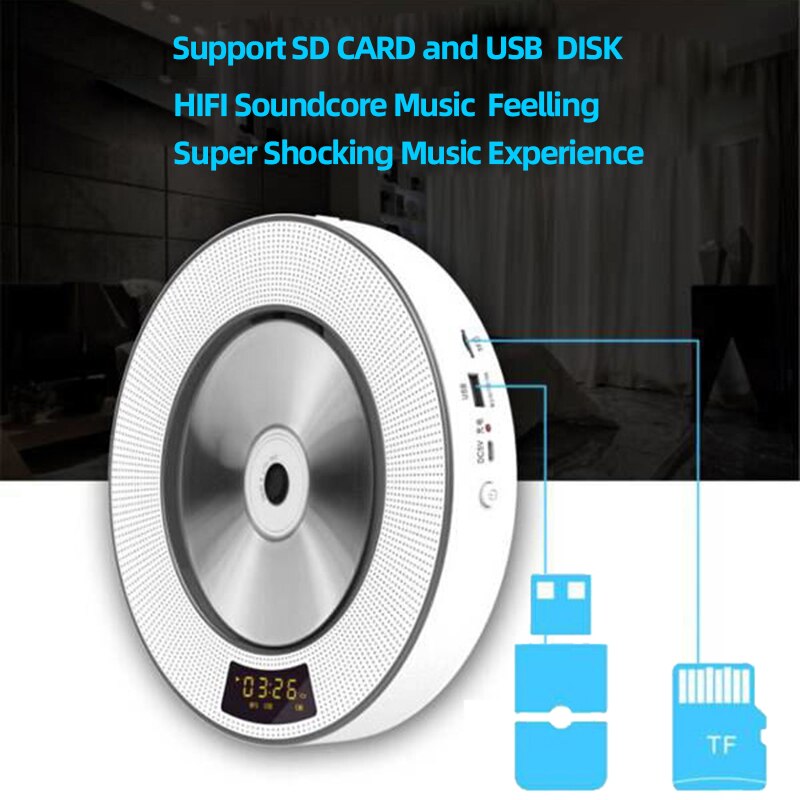 Bluetooth CD Player Wall Mountable Remote Control Home Music Boombox with Dust Cover,2 Built-in Stereo HiFi Soundcore Speakers