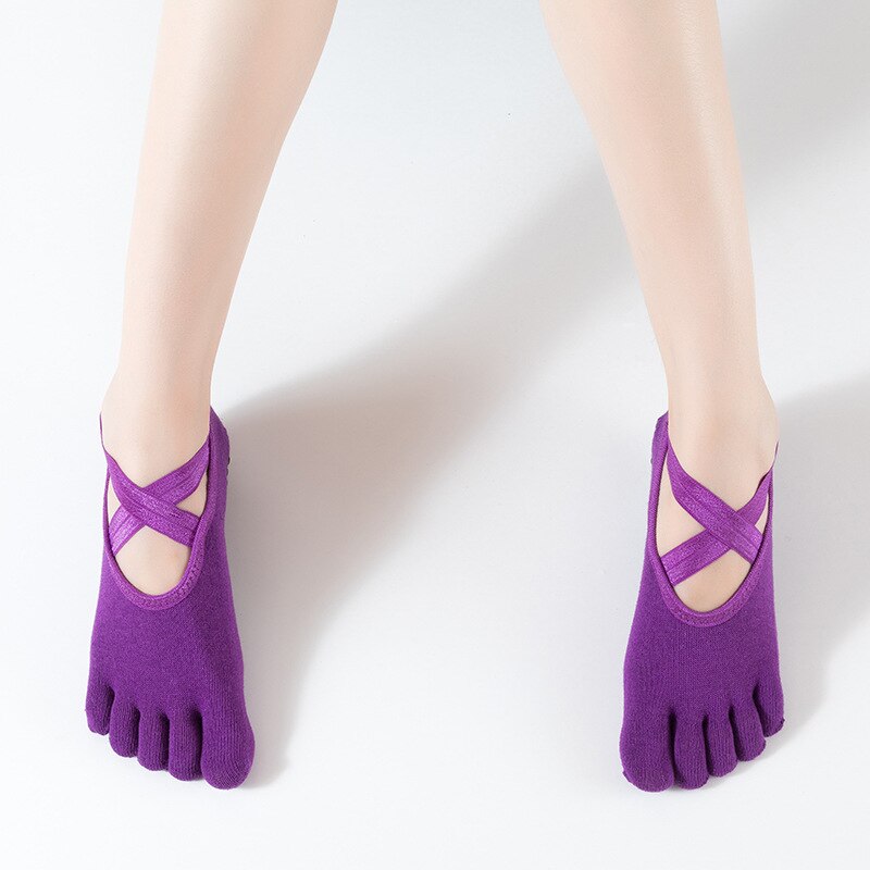 Sokker med fingre skridsikre yogasokker fitness sportsokker til yoga dansestrømper beskyttelse fødder rygløse solide bomuldssokker