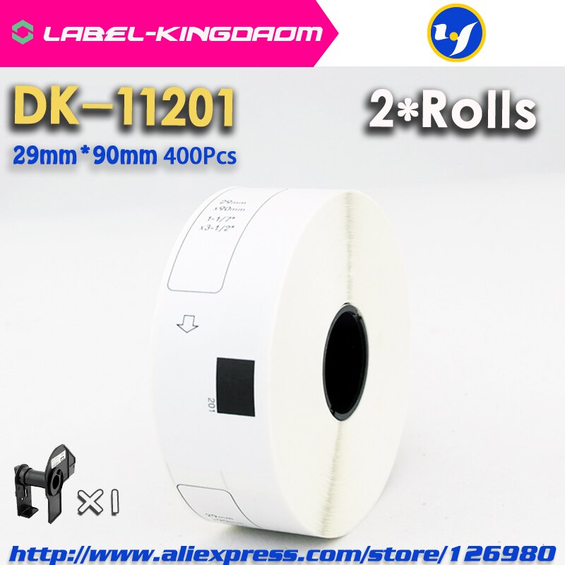 2 rolos de recarga compatível DK-11201 etiqueta 29mm * 90mm cortado compatível para impressora de etiquetas brother papel branco dk11201 DK-1201