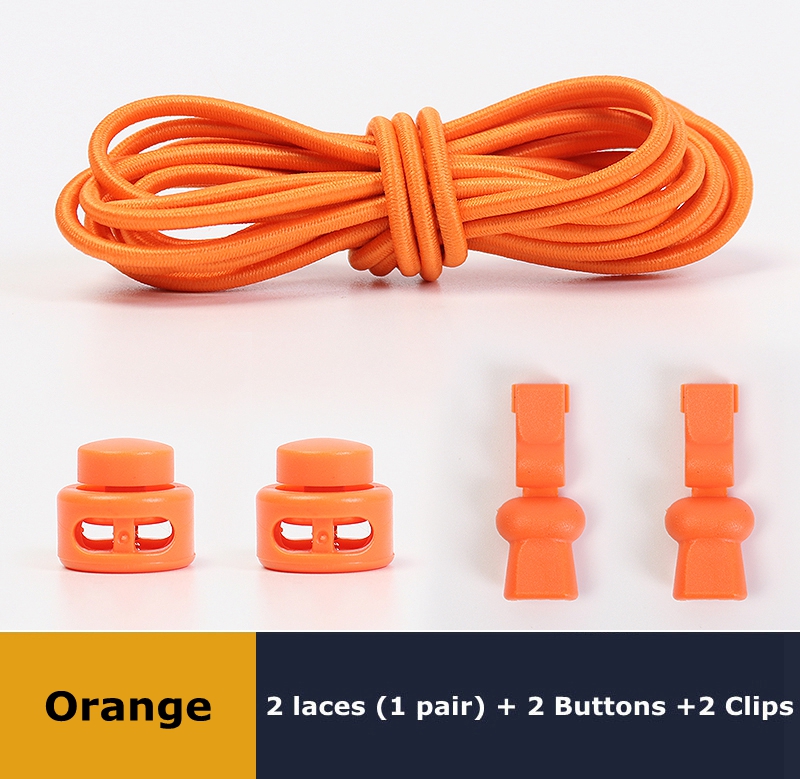 No Tie Shoelaces Round Elastic Shoe Laces Plastic Snap Lock Suitable For All Shoes Adult Children Walking Sports Lazy Lace: Orange