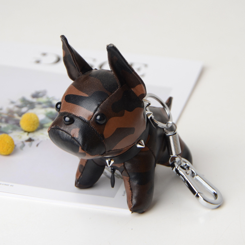 French Bulldog Keychain PU Leather Animal Dog Keyring Holder Bag Charm Trinket Chaveiros Bag Accessories Punk Style Pendant