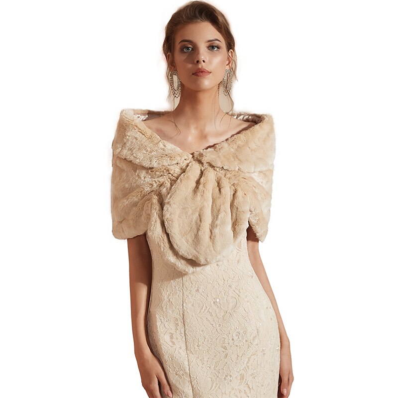 Vrouwen Bolero Bridal Shawl Faux Fur Wrap Bruiloft Cape Winter Ivoor Mantel Avondjurken Faux Bont Sjaal Bont Cape: 85