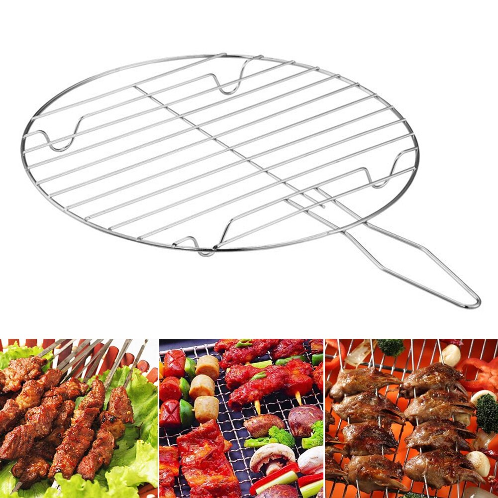 Rund rustfrit stål kød bbq fødevarer grillkurv bærbart net