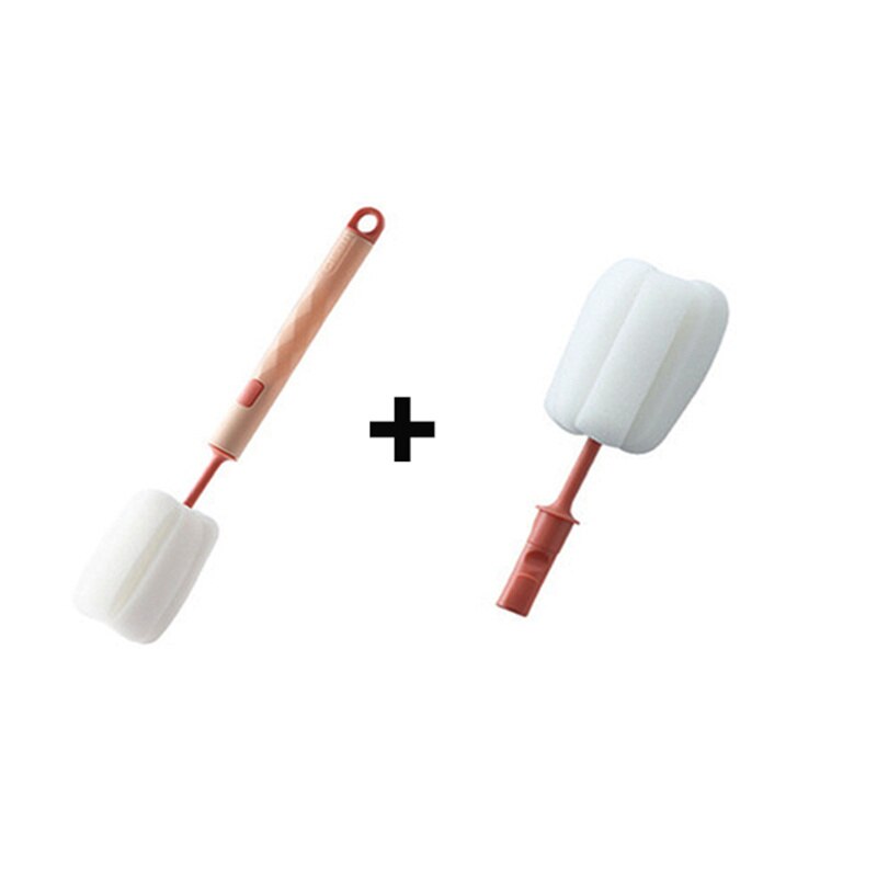 Spugna rimovibile biberon spazzola per tazza manico lungo bottiglia di vetro lavaggio spazzole per pulizia detergente goupilon Escova De Garrafa: 2 Pcs Pink