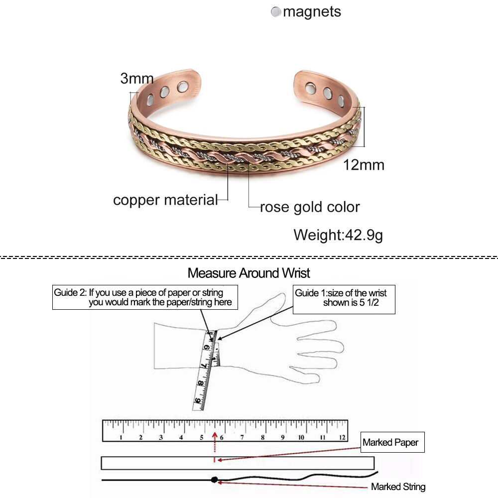 Vinterly Twisted Magnetische Koperen Armband Gezondheid Energie Verstelbare Armband Koper Open Manchet Koperen Armbanden Armbanden Voor Vrouwen