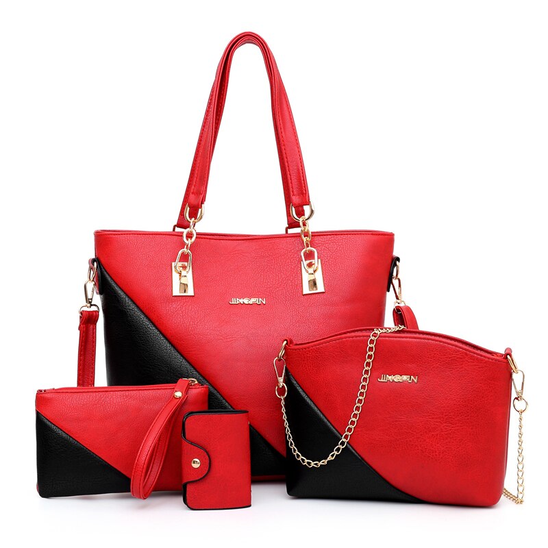 Stor kapacitet kvinder pu læder håndtasker muleposer damer 4 dele sæt skuldertaske luksus crossbody taske
