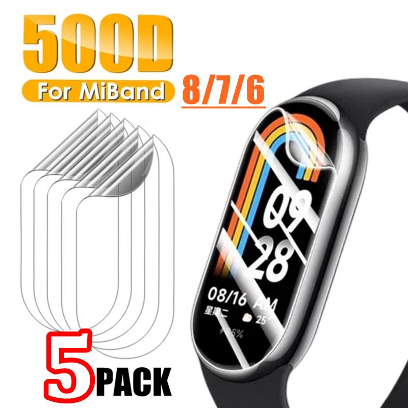 1/3/5 Uds 500D película de hidrogel suave para Xiaomi Mi Band 8 7 6 5 4 3 película protectora Xiaomi MiBand 8 7 6 5 pulsera inteligente no de vidrio