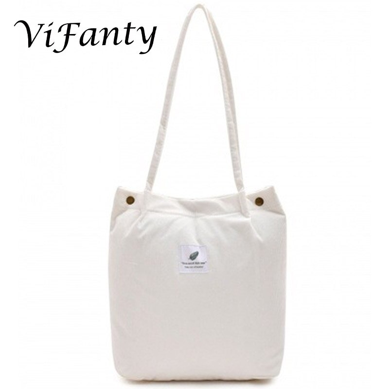 Corduroy Tote Tas Voor Vrouwen Meisjes Kids Schoudertas Met Binnenzak Voor Werk Strand Lunch Reizen En Winkelen Kruidenier: White