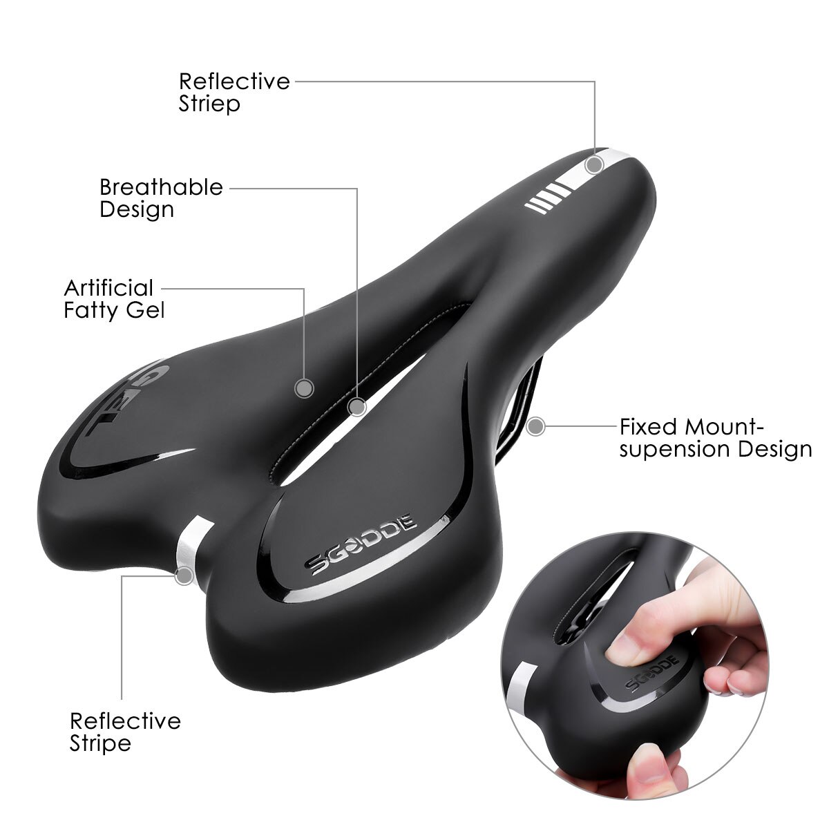 SGODDE, sillín de bicicleta de Gel de sílice transpirable con hueco, asiento MTB, almohadilla para bicicleta de carretera, almohadilla de asiento de repuesto para bicicleta, piezas para bicicleta de ciclismo