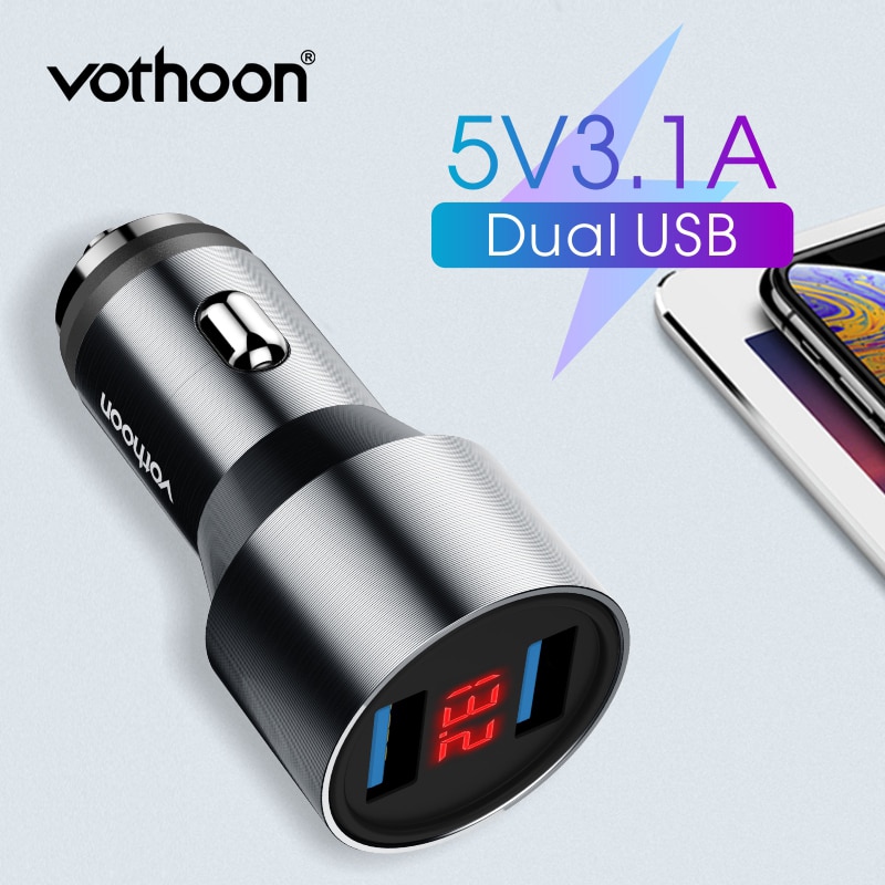 Vothoon Led Display Dual Usb Autolader 3.1A Snelle Auto Opladen Adapter Voor Iphone Samsung Usb Autolader Mobiele Telefoon lader