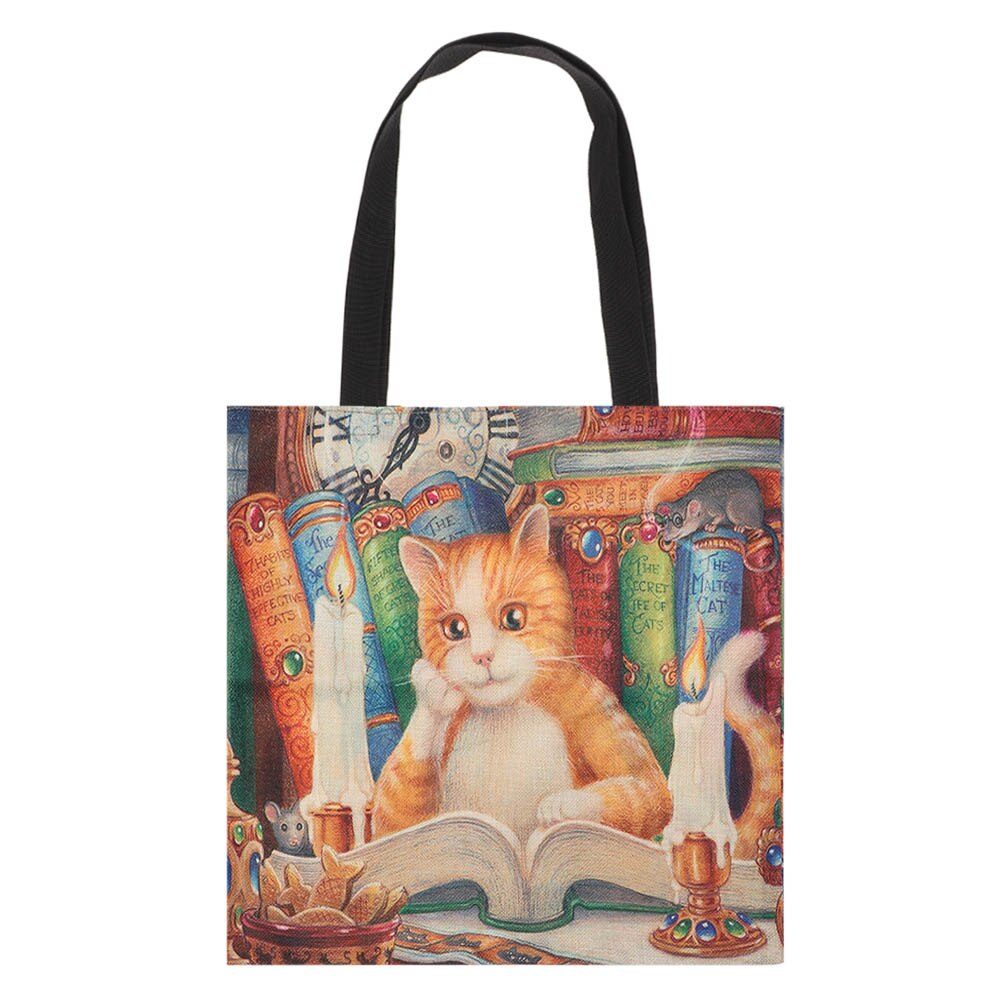 Women Printed Shopping Bag Casual Single Shoulder Bag Waterproof Cartoon Large Linen Cat Oil Shopper Tote Handbag: 07