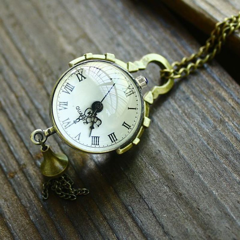 Vintage Bronze Quartz Ball Glass Pocket Watch Necklace Chain Steampunk Pattern Men Women Quartz Pocket Watch Relojes