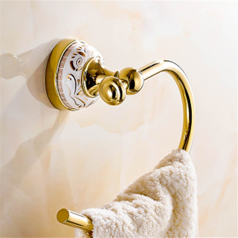 Håndklæde ringe massiv messing guld håndklædeholder badehylde håndklædestativ bøjler luksus badeværelse tilbehør vægmonteret håndklædestang