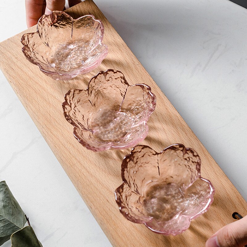 Japonais marteau modèle verre cerise fleur plat rose ménage assaisonnement dip assiette soja sauce bol vaisselle ensemble