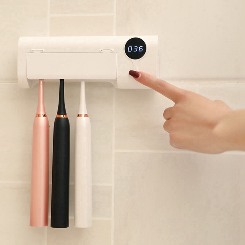 Wall-Mounted Uv Toothbrush Sterilizer Electric Toothbrush with Smart Induction Uv Light Toothbrush Holder Box Toothbrush