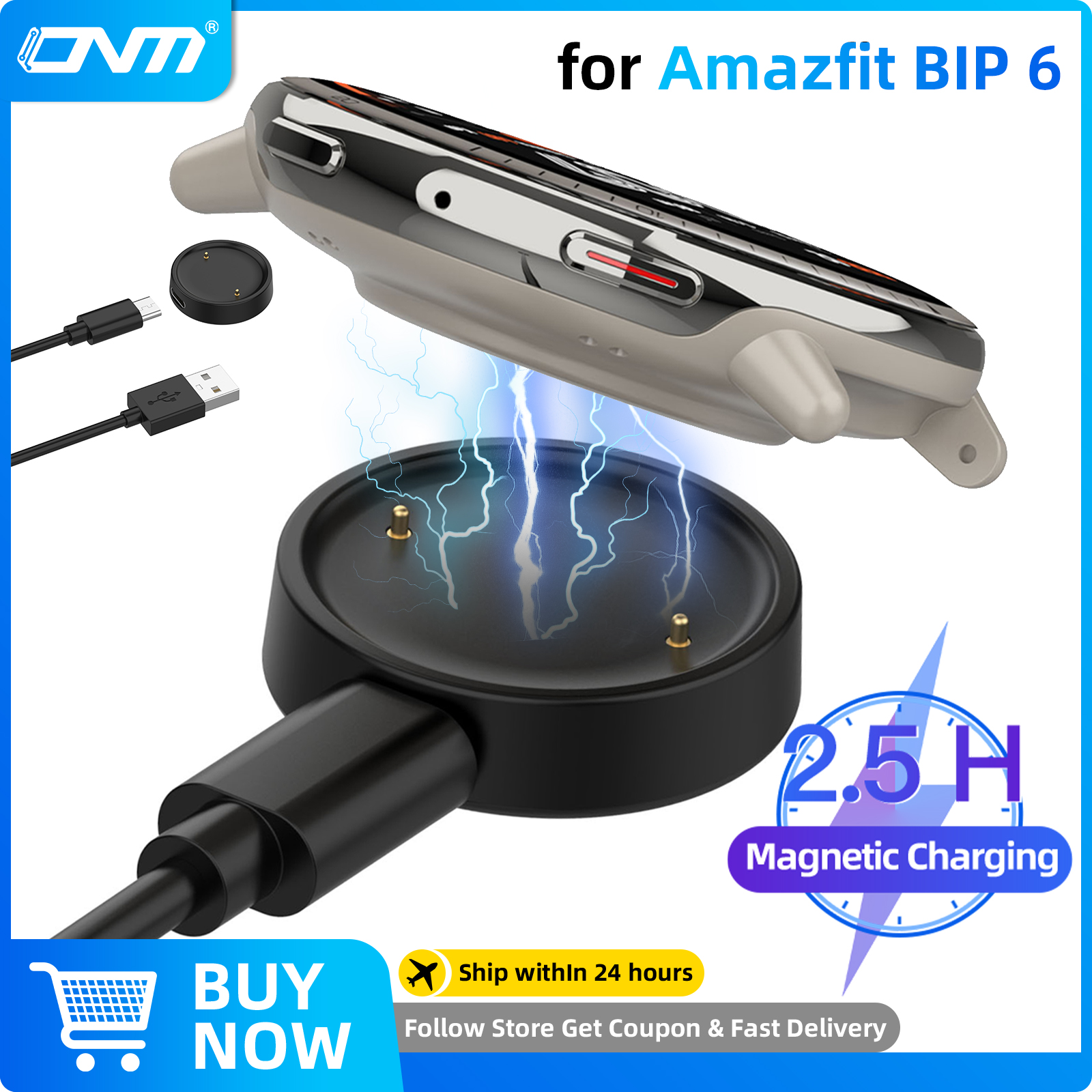 Cargador de reloj para Amazfit BIP 6, Cable de carga rápida magnético [portátil], carga inalámbrica magnética para accesorios Amazfit BIP6