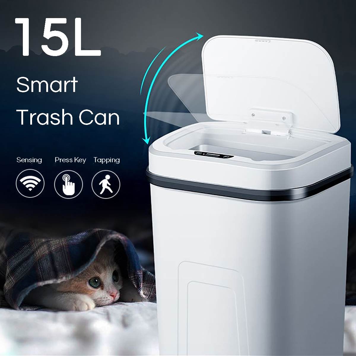 15L Intelligent Automatic Touchless Trash Can Smart Motion Sensor Dustbin Electric Waste Bin Home Rubbish Can Kitchen Garbage