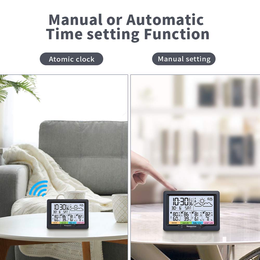 Newentor Weather Station Digital Temperature HumidityThermometer Wireless Hygrometer With 3 Sensor Indoor Outdoor Monitor 7.5"