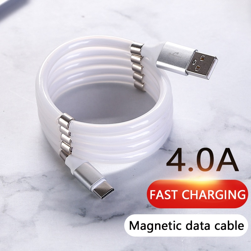Magisk reb usb-c magnetisk kabeltype c usb-kabel 4a telefon hurtigopladningssynkroniseringskabel til samsung  a51 s10 s20 opladerkabel