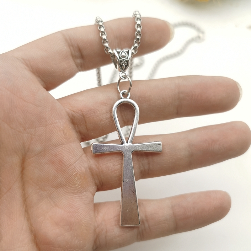 Nueva hecha a mano Cruz egipcia Ankh símbolo de la vida flor Cruz colgantes collar de Color plateado para estilo de mujer: Default Title
