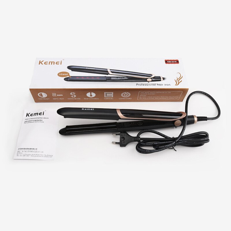 Kemei-plancha de pelo , rizador de pelo, plancha plana de calentamiento rápido, herramientas de peinado, 41D, 210-240V: with box