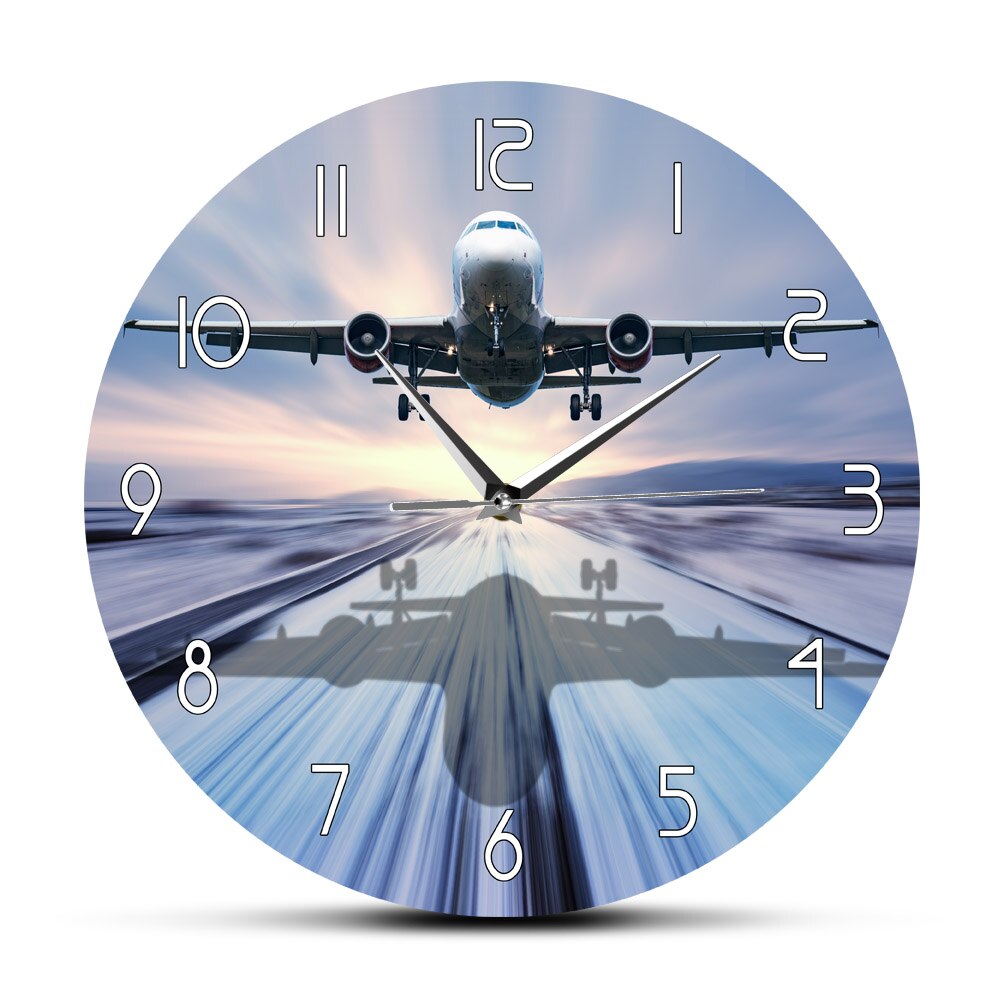 Landung der Passagier Flugzeug Moderne Wanduhr Luftfahrt Zauberstab Kunst Dekor Stille Bewegung Randlose Wanduhr Flugzeug: Nein Rahmen