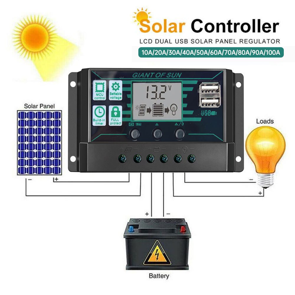 LCD Display DC12V/24V/48V PWM Controller PWM Solar Charge Outdoor Overpressure Regulator CE Regulato 10A-100A PWM Solar