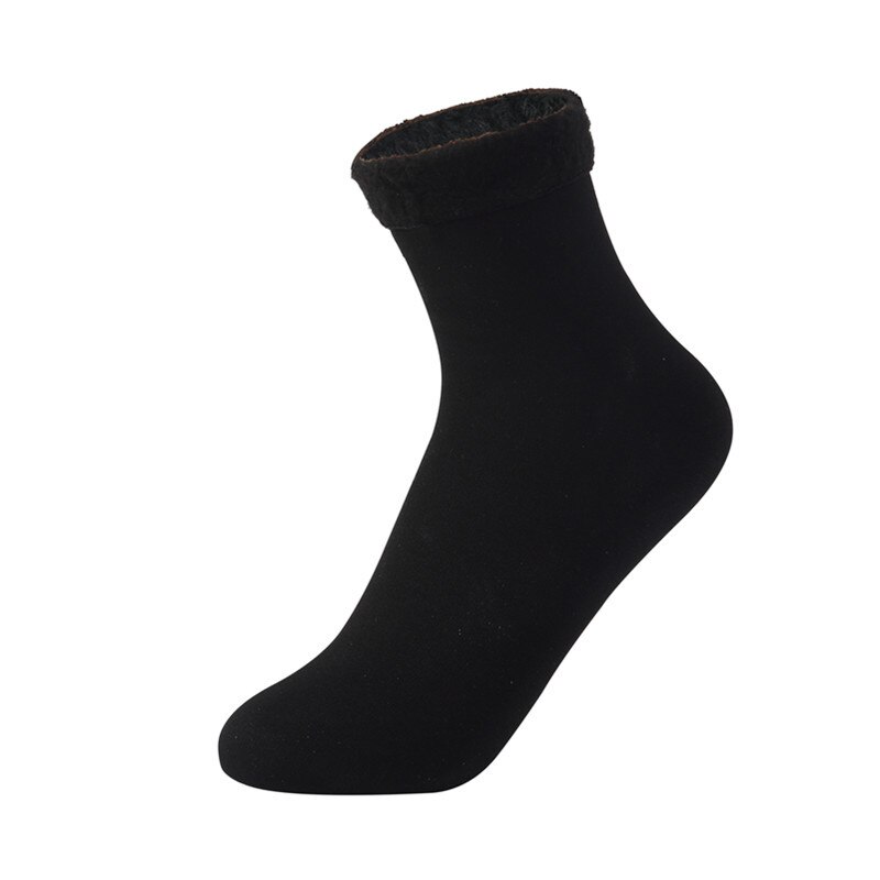 Warm Female Socks Thicken Thermal Wool Cashmere Snow Winter Socks Unisex Seamless Velvet Boots Floor Sleeping Socks heated: Black