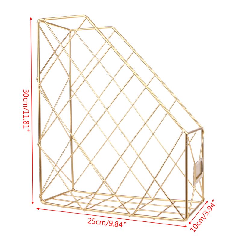Porta Riviste Triangolare In Metallo Dorato - Organizzatore Per Scrivania, Design Nordico Per Ufficio E Casa - Foto 4