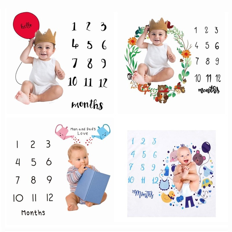 Baby Milestone Foto Props Achtergrond Dekens Dier Patroon Baby Speelmatten Achtergrond Doek Kalender Foto Accessoires Nordic