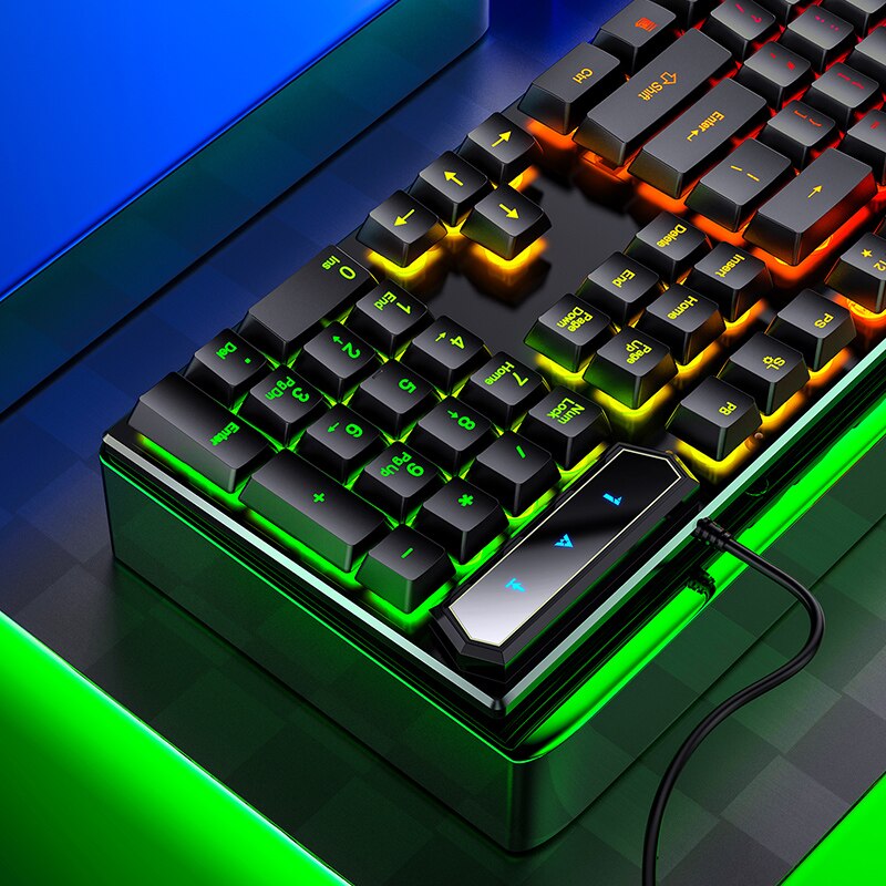 Teclado retroiluminado con cable para juegos, juegos de ratón con cable USB, 104 teclas, RGB mezclado, 3200DPI, para Noteboo