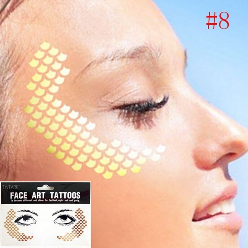 1Pack Frecks Flash Tattoo Waterproof Blad Fish Scales Pattern Gold Face Tattoo Beauty Make Up Body Art Eye Shadow Decal: f22