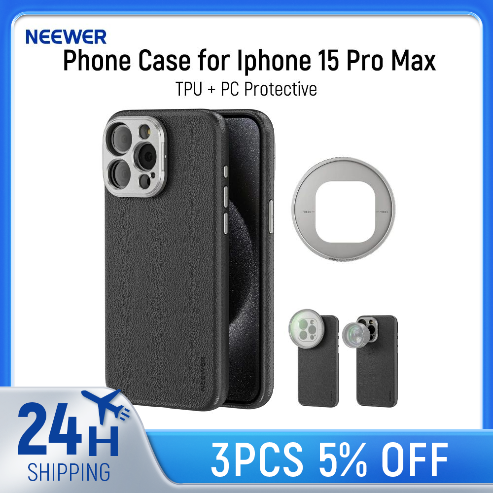 Neewer coque de téléphone pour Iphone 16/15 Pro Max, TPU + PC étui de protection robuste avec plaque arrière d'objectif 17mm plate-forme de cage de téléphone en cuir
