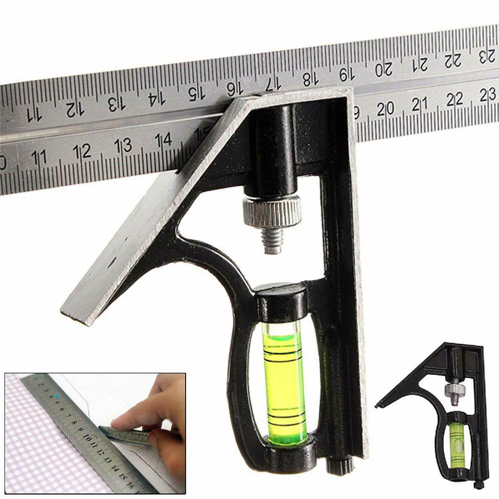 Square Ruler Set Kit 300mm (12") Adjustable Engineers Combination Try Square Right Angle Ruler with Spirit Level and Scriber