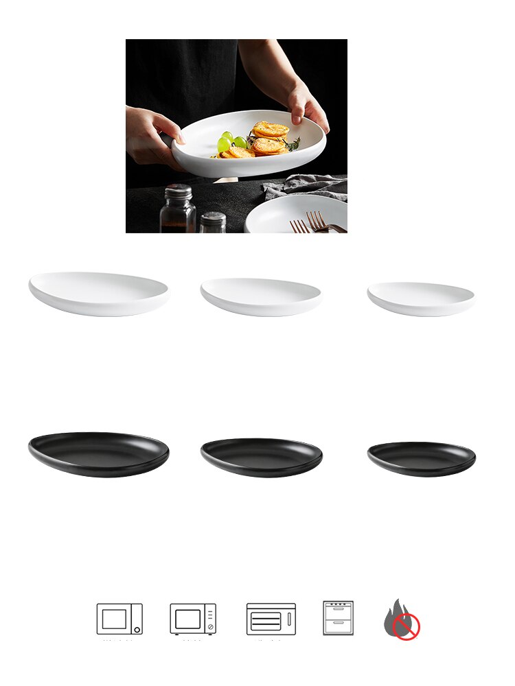 Modern Oval Ceramic Dinner Plate Household Simple Tableware Set Steak Barbecue Plate Table Decoration Kitchen Utensils Porcelain