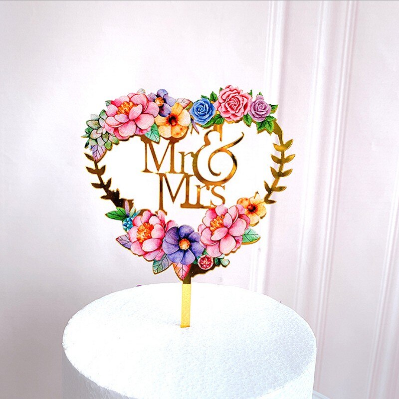 Acrylic Wedding Anniversary Cake Topper Flower Series Mr and Mrs Bride to Be Love Wedding Cake Topper Wedding Decoration: Mr Mrs