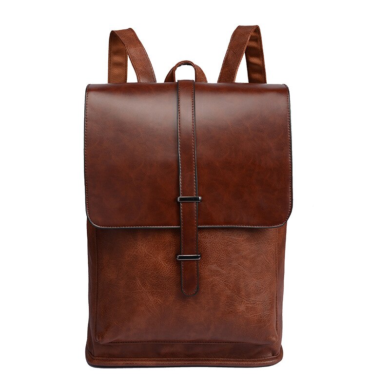 leisure men's Backpack Travel PU leather backpack college student schoolbag computer bag: brown