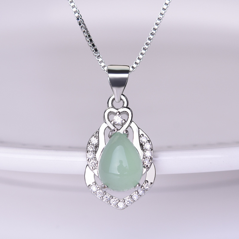 Natürliche Licht Grün Jade Anhänger Halskette 925 Silber Jadeit Chalcedon Amulett Charme Schmuck für Frauen Ihre