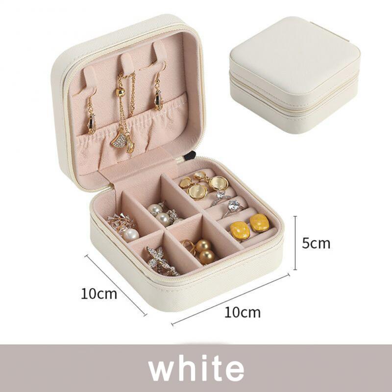 Portable Jewelry Storage Box For Earrings Necklace Ring Button Leather Display Travel Jewelry Case Joyeros Organizador De Joyas: white