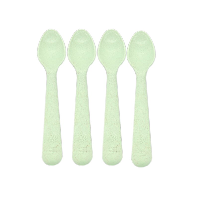 4pcs Pink Kitchen Wheat Straw Tableware Reusable Household Dishware Kids Adult Spoon Fork Cup Salad Soup Bowl Plate: F-4pcs green  spoon