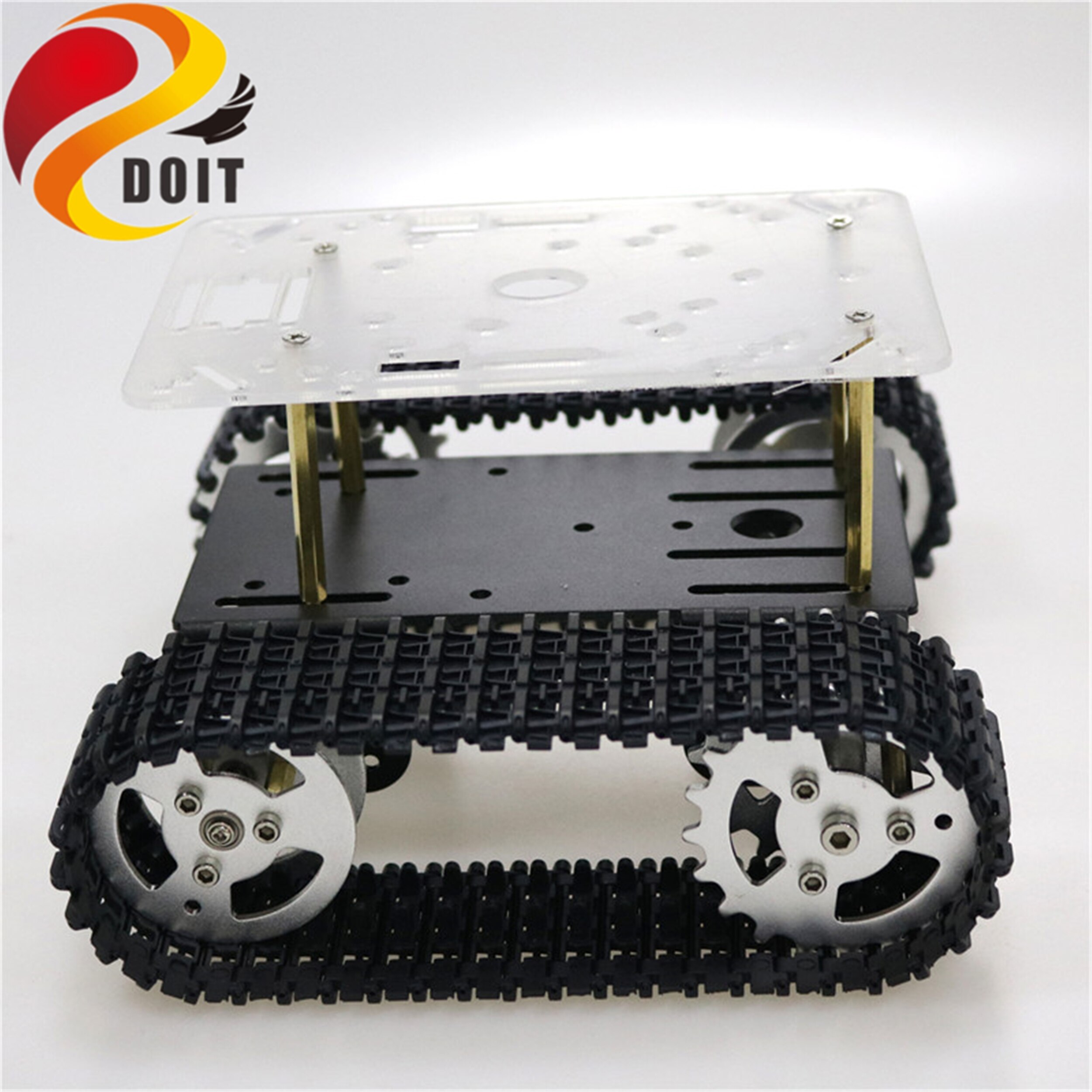 SZDOIT T101 Metal Smart Robot Tank Chassis Kit Tracked Crawler Robotic Platform Unassembled DIY For Arduino Free Acrylic Panel