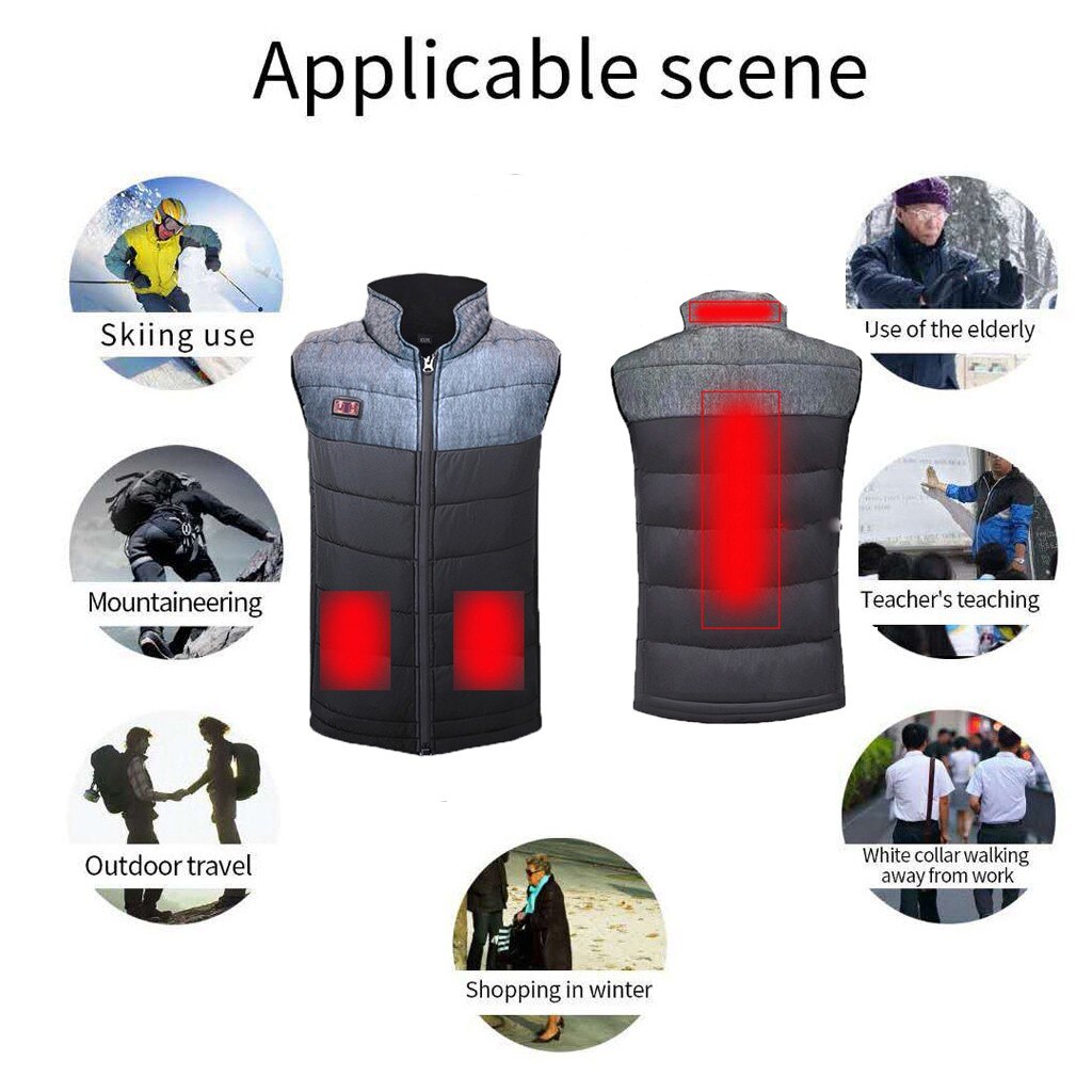 Gilet d'hiver unisexe vestes décontractée sans manches électrique gilet chauffant USB électrique chauffage rembourré coton gilet hauts épais veste